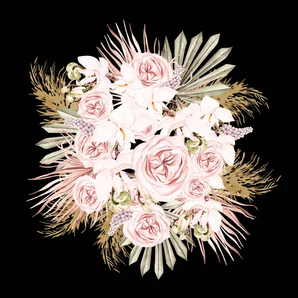 Akvarell Csokor Boho Szárított Virágok Levelek Illusztráció — Stock Fotó