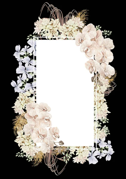 Akvarelová Karta Boho Sušenými Květinami Listy Ilustrace — Stock fotografie