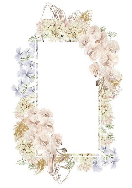 Aquarellkarte Mit Boho Getrockneten Blüten Und Blättern Illustration — Stockfoto
