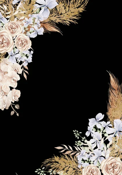 Κάρτα Νερομπογιάς Αποξηραμένα Λουλούδια Και Φύλλα Εικονογράφηση — Φωτογραφία Αρχείου