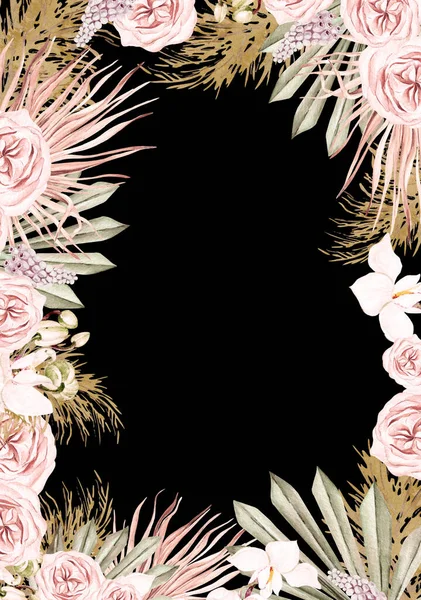 Aquarellkarte Mit Boho Getrockneten Blüten Und Blättern Illustration — Stockfoto