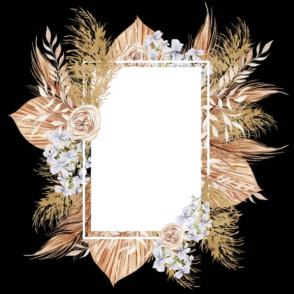 Акварель Сушеными Цветами Листьями Бохо Иллюстрация — стоковое фото