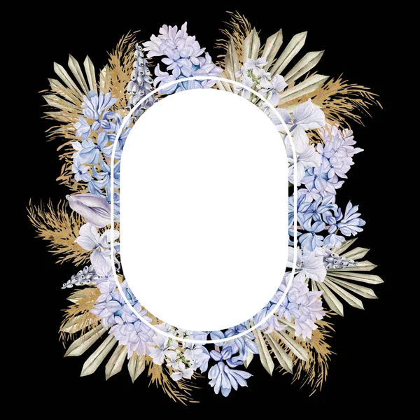 Carte Aquarelle Avec Fleurs Feuilles Séchées Boho Illustration — Photo