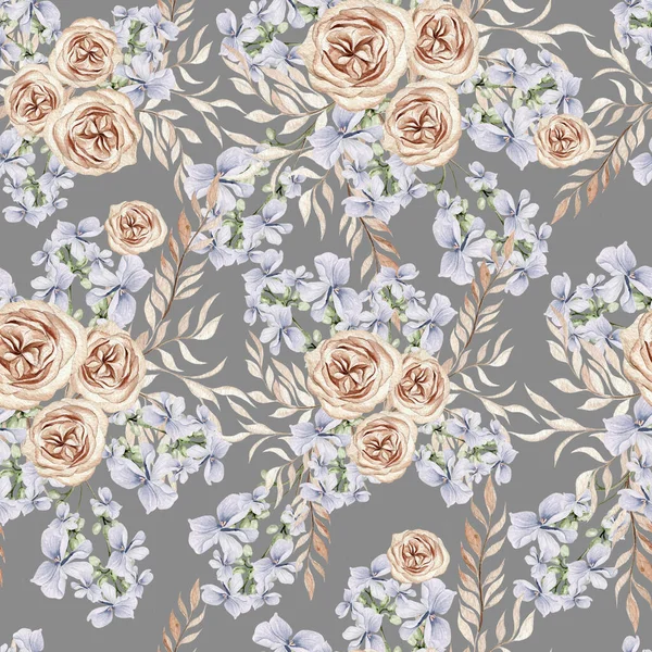 Watercolor Seamless Pattern Boho Flowers Leaves Illustration — Stock Photo, Image