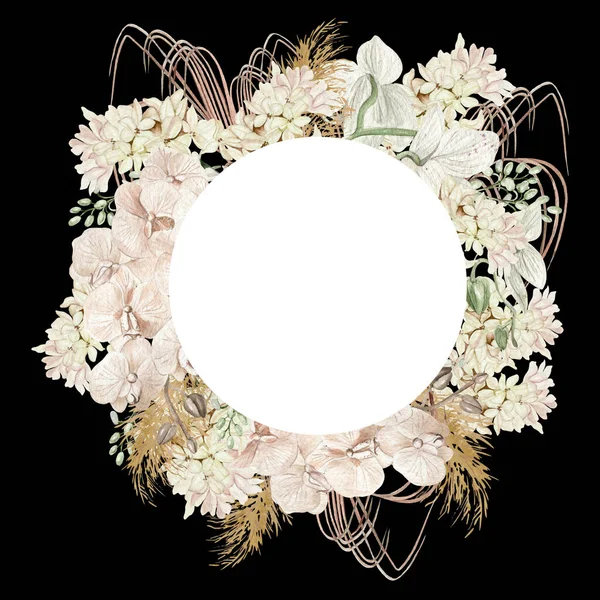 Aquarell Hochzeitskranz Mit Boho Blumen Und Getrockneten Blättern Illustration — Stockfoto