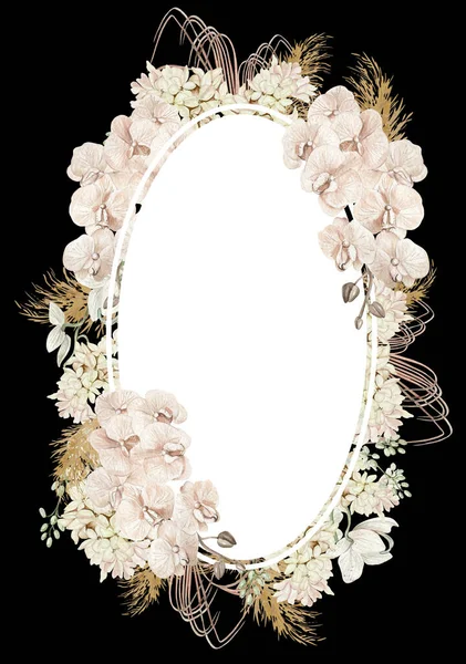 Coroa Casamento Aquarela Com Flores Boho Folhas Secas Ilustração — Fotografia de Stock