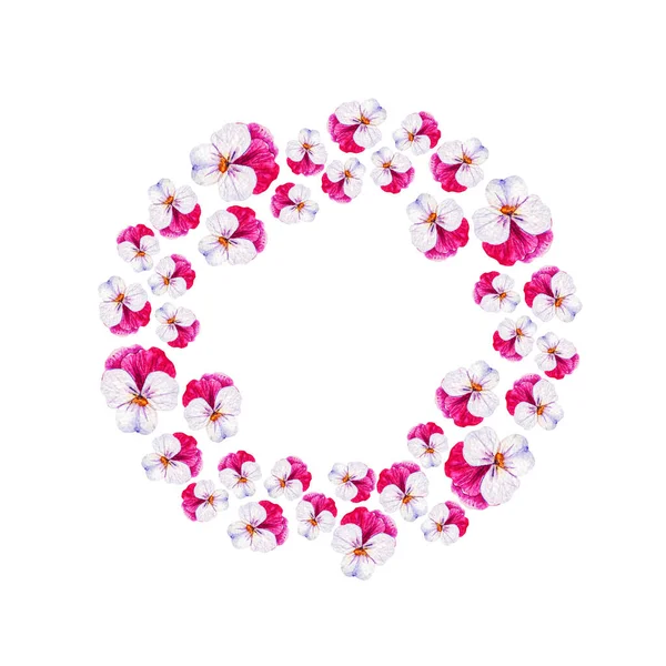 Pansy Flowers Wreath White Background Watercolor Illustration Hand Drawing — Fotografia de Stock