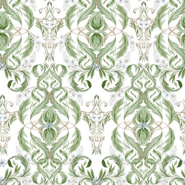 Watercolor  vintage abstract  floral seamless pattern texture. Arab tiles. Illustration