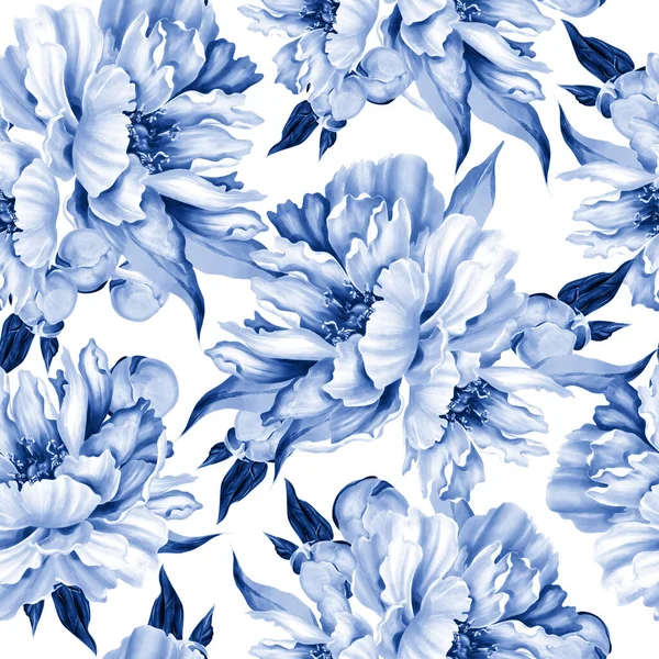 Pfingstrose Nahtloses Muster Grüne Blätter Florale Hochzeitskarte Aquarellillustration — Stockfoto