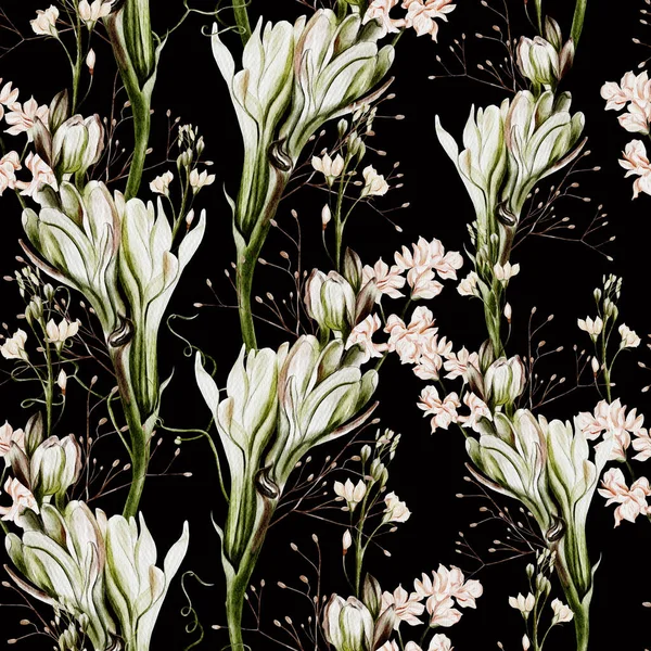 野生の花と水彩シームレスパターン イラスト — ストック写真