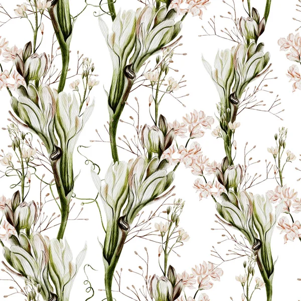 Watercolor Seamless Pattern Wild Flowers Illustration — Stock Photo, Image