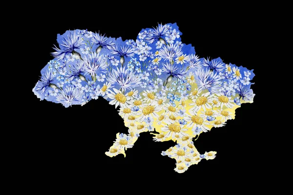 Aquarell Gezeichnete Karte Der Ukraine Dekoriert Mit Blauen Und Gelben — Stockfoto