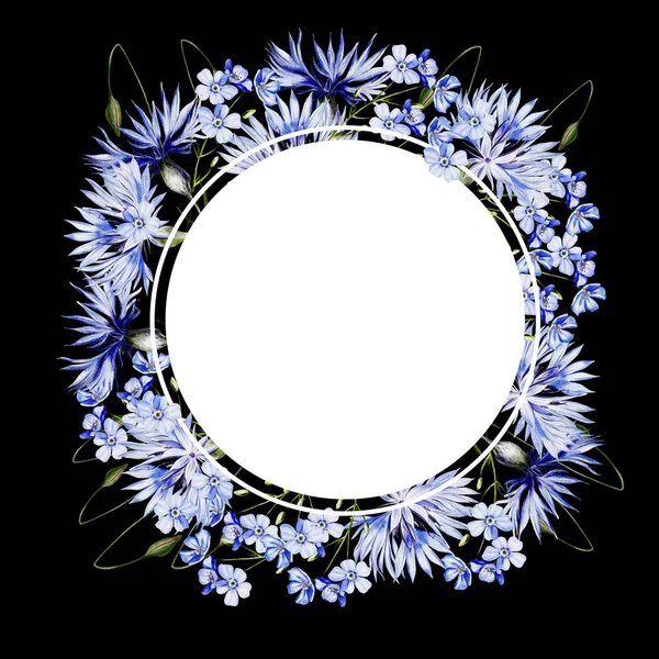 Grinalda Aquarela Com Flores Flores Milho Camomila Folhas Ilustração — Fotografia de Stock