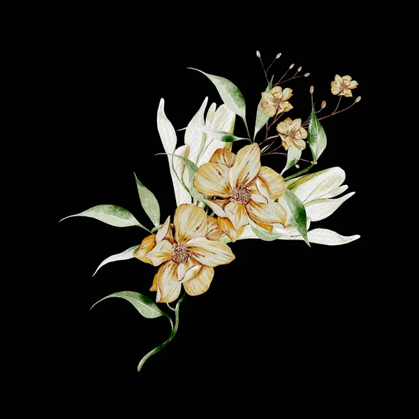 水彩の野の花の花束と野生のハーブ イラスト — ストック写真