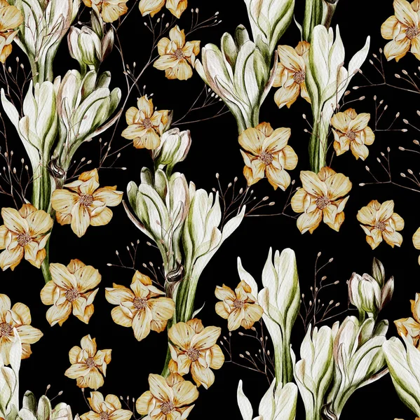 Aquarel Naadloos Patroon Met Kamille Bloemen Wilde Bloemen Illustratie — Stockfoto