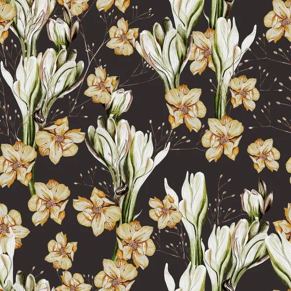 Akvarel Bezešvný Vzor Heřmánkovými Květy Divokými Květy Ilustrace — Stock fotografie