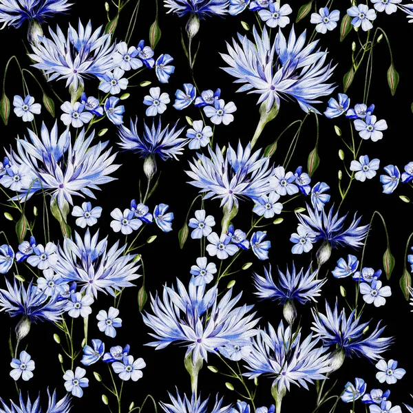 Aquarel Naadloos Patroon Met Vergeet Mij Niet Bloemen Korenbloemen Illustratie — Stockfoto