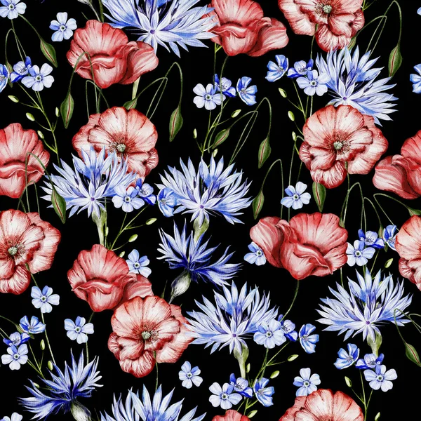 양귀비 옥수수 꽃으로 물갈퀴없는 색깔의 무늬가 — 스톡 사진