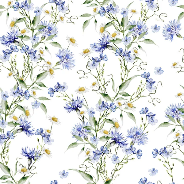 Aquarell Nahtloses Muster Mit Vergissmeinnicht Blumen — Stockfoto