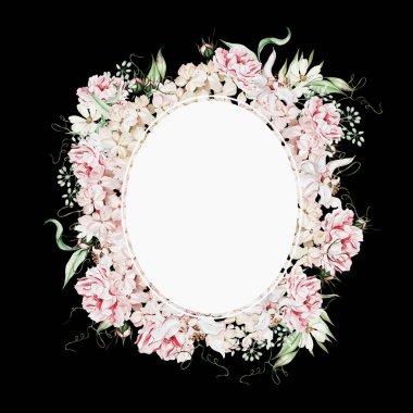 Çiçek ve tomurcuklu suluboya çelenk. Görüntü