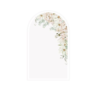 Ortanca çiçekli suluboya kart ve papatya çayı, yeşil yapraklar. Görüntü