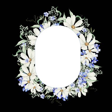 Çiçek ve papatya değil, yeşil yapraklı suluboya çelenk. Görüntü