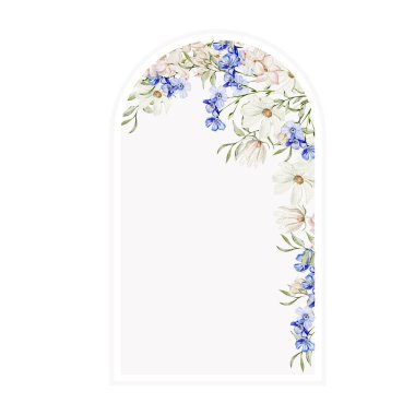 Çiçek ve papatya değil, yeşil yapraklı suluboya kart. Görüntü