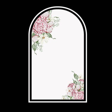 Güllü, papatyalı, yapraklı suluboya kart. Görüntü