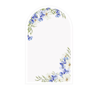 Çiçek ve papatya değil, yeşil yapraklı suluboya buket. Görüntü