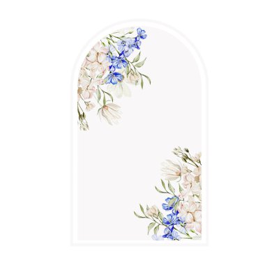 İçinde çiçek, papatya, hudrangea ve yeşil yapraklar olmayan suluboya kart. Görüntü