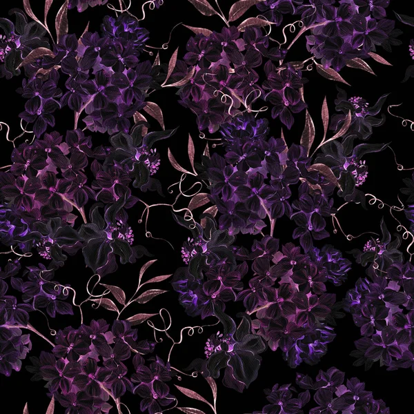 Watercolor Seamless Pattern Hydrangea Flowers Roses Illustration — Stock Photo, Image