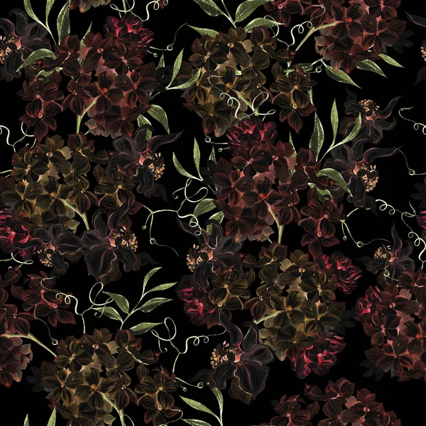 Ortanca Çiçekleri Güllerle Sulu Boya Deseni Görüntü — Stok fotoğraf