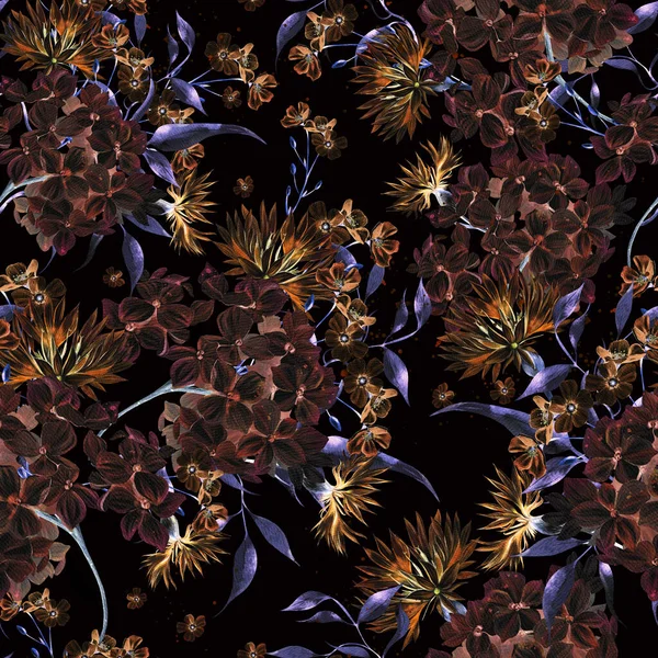 Aquarel Naadloos Patroon Met Hortensia Bloemen Korenbloemen Illustratie — Stockfoto