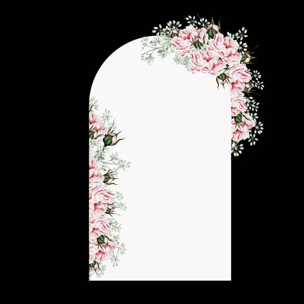 Cartão Aquarela Com Flores Rosas Botões Ilustração — Fotografia de Stock
