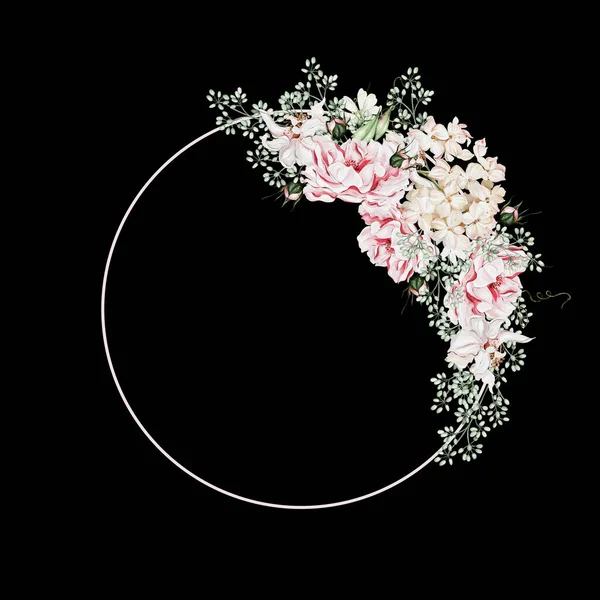 バラの花や芽で水の色の花輪 イラスト — ストック写真