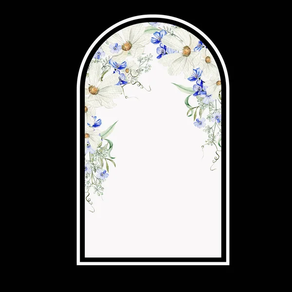 Акварельний Букет Забудь Про Мене Квіти Ромашки Зелене Листя Ілюстрація — стокове фото