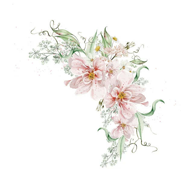 Akvarel Kytice Růžemi Květiny Listy Ilustrace — Stock fotografie