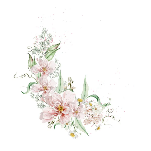 Akvarel Kytice Růžemi Květiny Listy — Stock fotografie