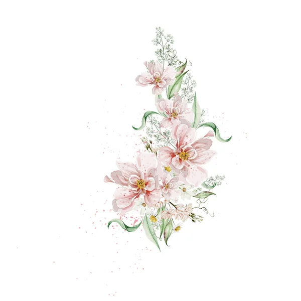 Akvarell Csokor Rózsákkal Levelekkel Illusztráció — Stock Fotó