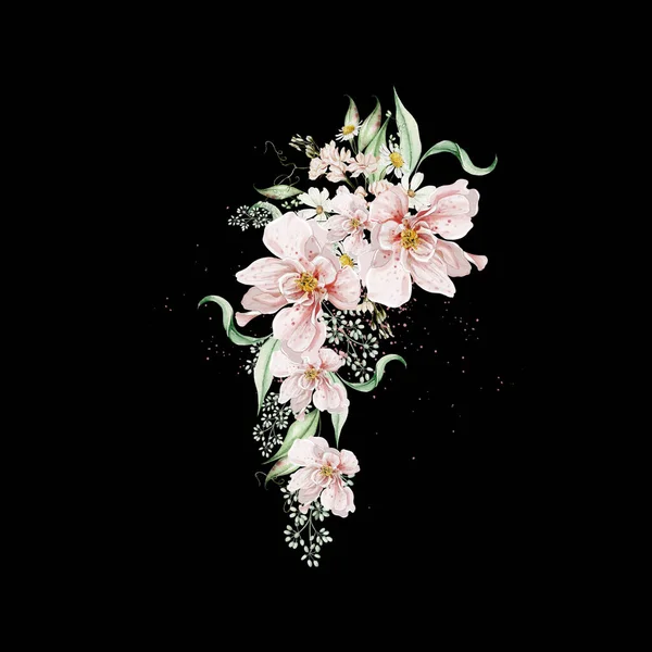 Αδιάβροχο Μπουκέτο Τριαντάφυλλα Και Φύλλα Εικονογράφηση — Φωτογραφία Αρχείου