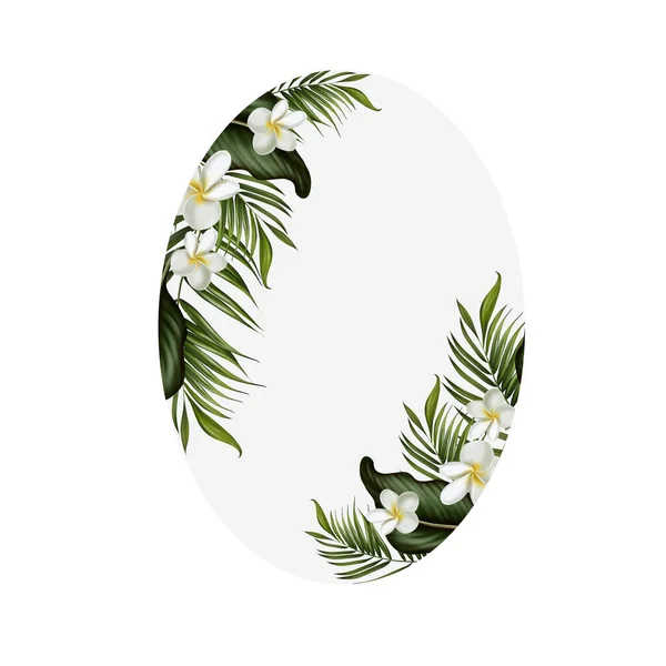 Tropiska Kort Gröna Blad Och Blommor Illustration — Stockfoto