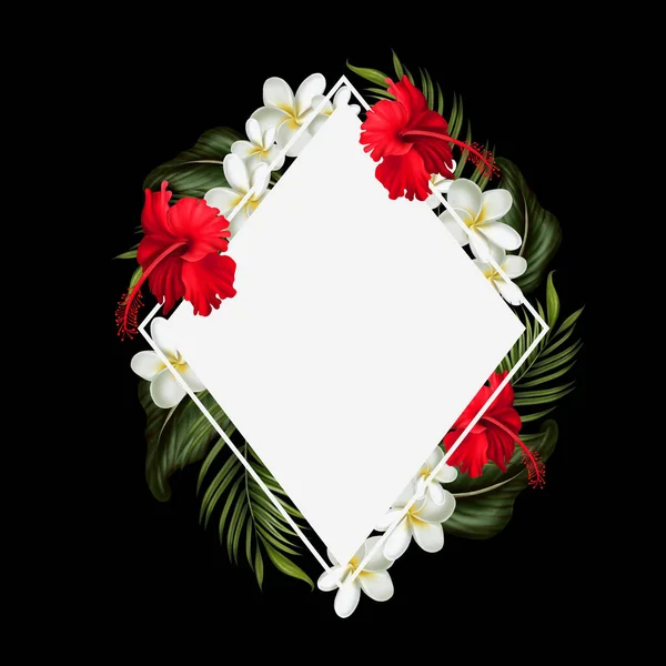 Τροπική Κάρτα Πράσινα Φύλλα Και Λουλούδια Απεικόνιση — Φωτογραφία Αρχείου