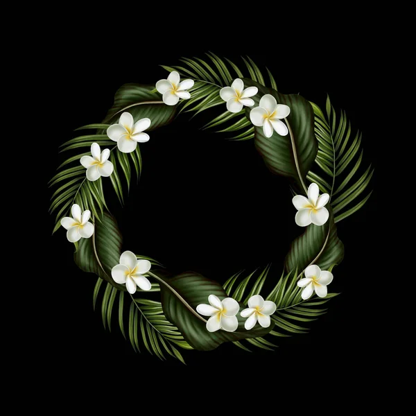 Tropischer Kranz Mit Grünen Blättern Und Blüten Illustration — Stockfoto