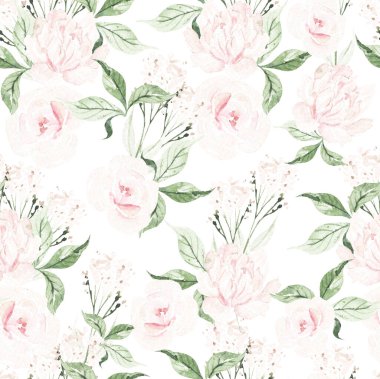 Güller ve kır çiçekleriyle sulu boya deseni. Görüntü