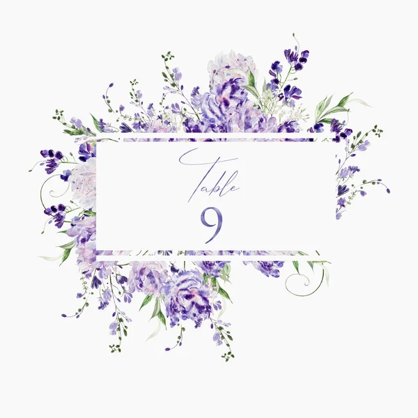 Aquarell Hochzeitskarte Mit Glyzinien Rosen Und Wildblumen Grüne Blätter Illustration — Stockfoto