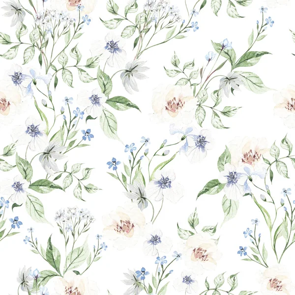 Watercolor Seamless Pattern Roses Wildflowers Illustration — Stock Photo, Image