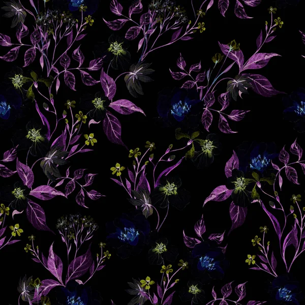 Aquarell Nahtloses Muster Mit Rosen Und Wildblumen Illustration — Stockfoto