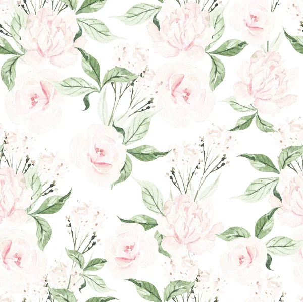 Aquarell Nahtloses Muster Mit Rosen Und Wildblumen Illustration — Stockfoto