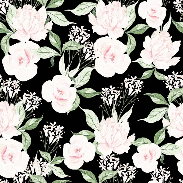 Υδατογραφία Αδιάλειπτη Μοτίβο Τριαντάφυλλα Και Αγριολούλουδα Εικονογράφηση — Φωτογραφία Αρχείου