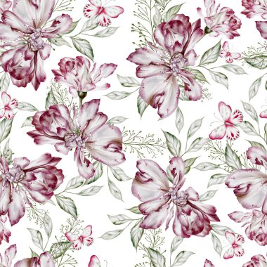 Çiçekli suluboya desenli güller. Görüntü